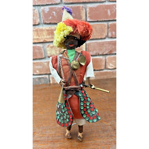 Vintage African Moroccan Folk Art Leather Doll Figurine Peddler Handmade 11.5”